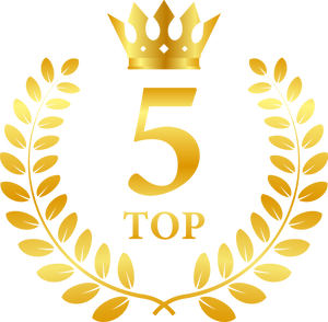 Top 5 label. Golden laurel wreath icon